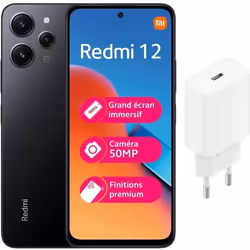 XIAOMI Redmi 12 128Go 4G Noir + MI 20W chargeur blanc