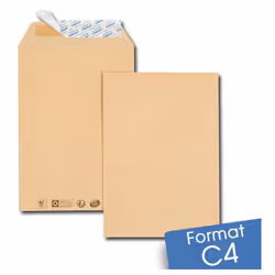 Format 229 x 324 mm type C4 idéal pour documents A4 Pochette = ouverture petit côté - Kraft brun 85 g/m² - Patte de fermeture ...