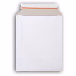 Pochette en carton plat qualité 450 g/m² - Couleur blanche. - Excellente finition. - Rabat de fermeture autoadhésif avec band ...