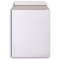 Pochette en carton plat qualité 450 g/m² - Couleur blanche. - Excellente finition. - Rabat de fermeture autoadhésif avec band ...
