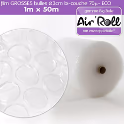 - Film bulles d'air polyéthylène Bi-couche 70 microns (qualité ECO) - Bulles de diamètre 30 mm , d'épaisseur 12 mm - Longueur ...