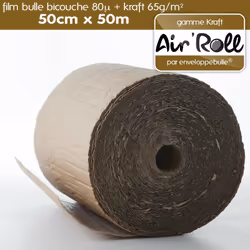 Qualité tricouche = film bulle bicouche + kraft 65g/m² - Film bulles d'air polyéthylène 80 microns - Bulles de diamètre 10 mm ...