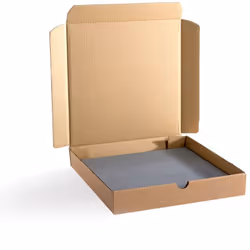 Boîte carton avec couvercle charnière type boîte à pizza - Qualité simple cannelure. - Bonne finition avec extérieur écru (ma ...