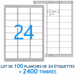 Etiquettes autocollantes blanches en planches A4 de 24 étiquettes (fonctionnent avec montimbreenligne) Planches de 24 étiquet ...