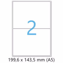Etiquettes A5 autocollantes blanches en planches A4 de 2 étiquettes COINS ARRONDIS Planches de 2 étiquettes A5 format individ ...