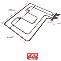 Resistance de voute/grill 1100W + 1100W compatible pour four, cuisinière BEKO, LISTO, GRUNDIG, LEISURE, ESSENTIEL, FAR. Un fo ...