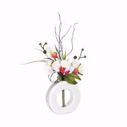 Atmosphera - Composition florale vase blanc - Hauteur 44 cm - Orchidée fleur rose