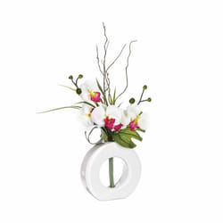 Atmosphera - Composition florale vase blanc - Hauteur 44 cm - Orchidée fleur rose