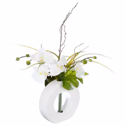 Atmosphera - Composition florale vase blanc - Hauteur 44 cm - Orchidée fleur blanche