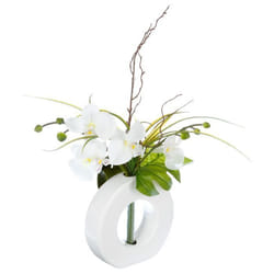 Atmosphera - Composition florale vase blanc - Hauteur 44 cm - Orchidée fleur blanche