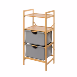 Etagère de salle de bain en bambou 2 Tiroirs - H. 96 cm - Gris