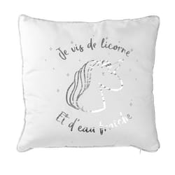 The Home Deco Factory - Coussin Licorne - 40 x 40 cm - Argent