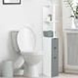IDMARKET Meuble WC étagère bois WILLY 3 portes blanc et gris