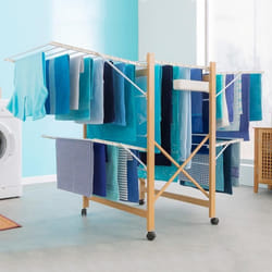 IDMARKET Séchoir à linge pliable DELUXE capacité 27M blanc et effet bois