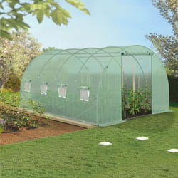 IDMARKET Bâche de rechange pour serre de jardin tunnel 12m² 4 x 3 x 2 m anti-UV avec porte et fenêtres ZEBRA verte