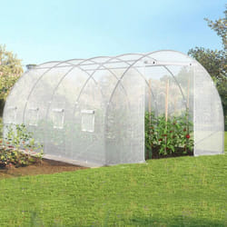 IDMARKET Serre de jardin tunnel 12m² 4 x 3 x 2 m acier galvanisé + bâche anti-UV avec porte et fenêtres ZEBRA blanche