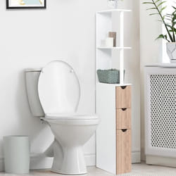 IDMARKET Meuble WC étagère WILLY bois 3 portes blanc et hêtre