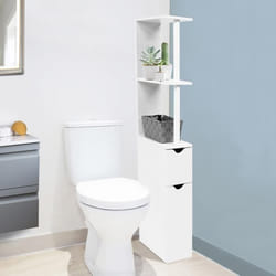 IDMARKET Meuble WC étagère WILLY bois 2 portes blanc