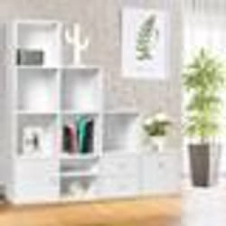 IDMARKET Meuble de rangement en escalier LIAM 4 niveaux bois blanc avec porte et tiroirs