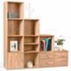 IDMARKET Meuble de rangement en escalier LIAM 4 niveaux bois façon hêtre avec porte et tiroirs