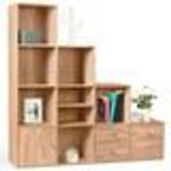 IDMARKET Meuble de rangement en escalier LIAM 4 niveaux bois façon hêtre avec porte et tiroirs