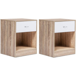 Idmarket - Lot de 2 tables de chevet olga 1 tiroir avec niche bois façon hêtre et tiroir blanc