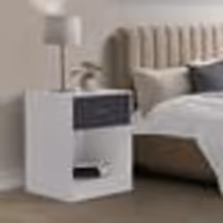 IDMARKET Lot de 2 tables de chevet OLGA 1 tiroir avec niche bois blanc et tiroir gris