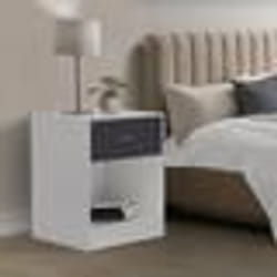 IDMARKET Lot de 2 tables de chevet OLGA 1 tiroir avec niche bois blanc et tiroir gris
