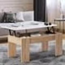 IDMARKET Table basse plateau relevable rectangulaire TARA bois imitation hêtre et blanc