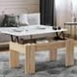 IDMARKET Table basse plateau relevable rectangulaire TARA bois imitation hêtre et blanc