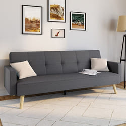 IDMARKET Canapé droit scandinave 3 places convertible LARS en tissu gris