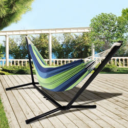 IDMARKET Hamac avec support métal noir et toile rayée bleue et verte