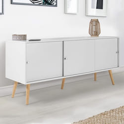 ID MARKET buffet EFFIE 3 portes 135 cm Scandinave bois et blanc