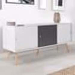 IDMARKET Buffet bas scandinave 135 cm EFFIE 3 portes bois blanc et gris