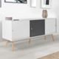 IDMARKET Buffet bas scandinave 135 cm EFFIE 3 portes bois blanc et gris