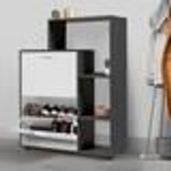 IDMARKET Meuble à chaussures 12 paires KLARK gris 2 portes blanches avec étagère