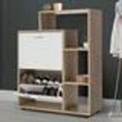 IDMARKET Meuble à chaussures 12 paires KLARK imitation hêtre 2 portes blanches avec étagère