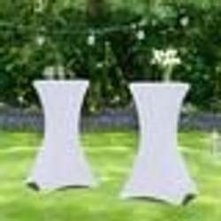 IDMARKET Lot de 2 tables hautes pliantes 105 CM et 2 housses blanches
