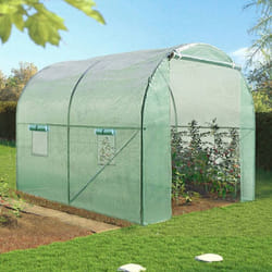 IDMARKET Serre de jardin tunnel 6m² 3 x 2 x 2 m acier galvanisé + bâche anti-UV avec porte et fenêtres ROMA verte