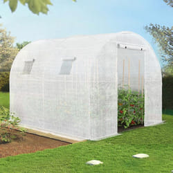 IDMARKET Serre de jardin tunnel 6m² 3 x 2 x 2 m acier galvanisé + bâche anti-UV avec porte et fenêtres ROMA blanche