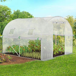 IDMARKET Serre de jardin tunnel 6m² 3 x 2 x 2 m acier galvanisé + bâche anti-UV avec porte et fenêtres ROMA blanche toutes saisons