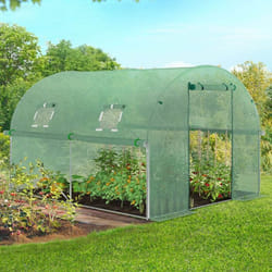 IDMARKET Serre de jardin tunnel 6m² 3 x 2 x 2 m acier galvanisé + bâche anti-UV avec porte et fenêtres ROMA verte toutes saisons
