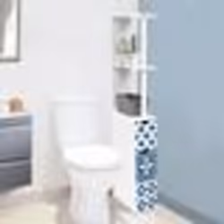 IDMARKET Meuble WC étagère bois WILLY 2 portes blanc et motif carreaux de ciment bleu