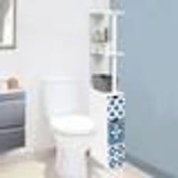 IDMARKET Meuble WC étagère bois WILLY 2 portes blanc et motif carreaux de ciment bleu