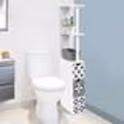 IDMARKET Meuble WC étagère bois WILLY 2 portes blanc et motif carreaux de ciment gris