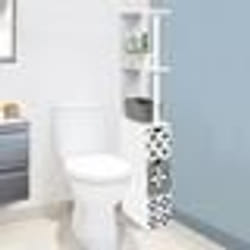 IDMARKET Meuble WC étagère bois WILLY 2 portes blanc et motif carreaux de ciment gris