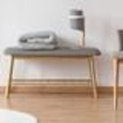 IDMARKET Banc dentrée capitonné bambou RITA tissu gris clair