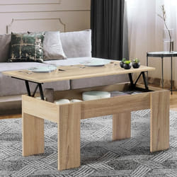 IDMARKET Table basse plateau relevable rectangulaire TARA bois imitation hêtre