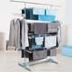 IDMARKET Séchoir à linge vertical pliable 4 niveaux OPTIMUM capacité 30M avec tringle télescopique blanc et bleu