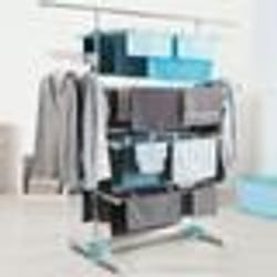 IDMARKET Séchoir à linge vertical pliable 4 niveaux OPTIMUM capacité 30M avec tringle télescopique blanc et bleu